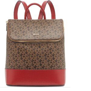 BNWoT DKNY Bryant Signature Top Zip Backpack in camel brown / candy red (OS)